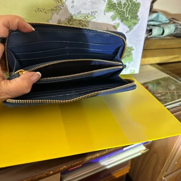 Authentic Prada, zippy wallet, navy blue
